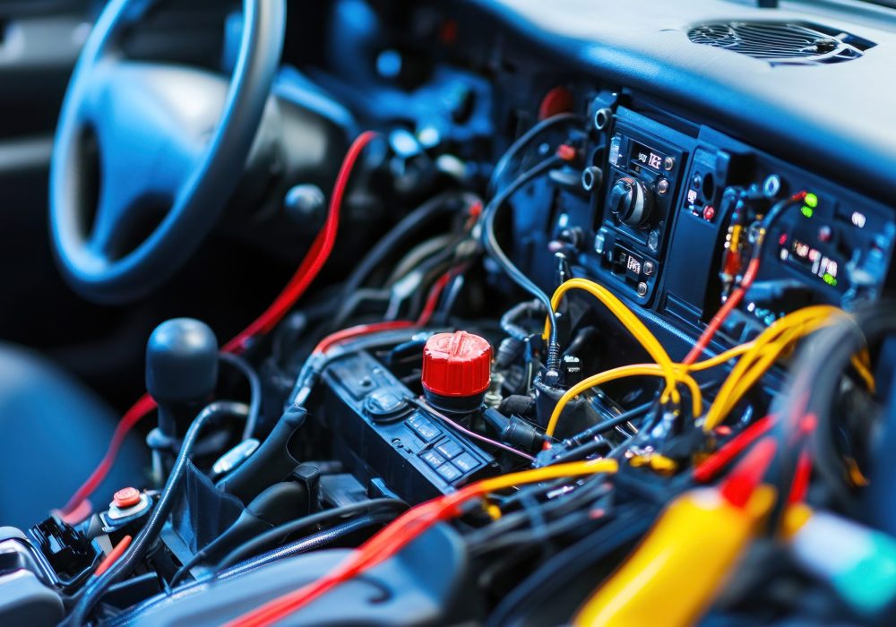 Car Interior, Wiring, Repair, Dashboard, Cables, Junction Box,  Roadside Assistance, Blurred Background, Automotive